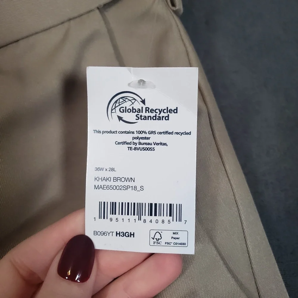 Amazon Essentials Dress Pants Mens 36x28 Khaki Brown Classic Fit Recycled